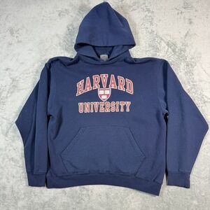 VTG Harvard University Large Hoodie Navy Blue Made in USA